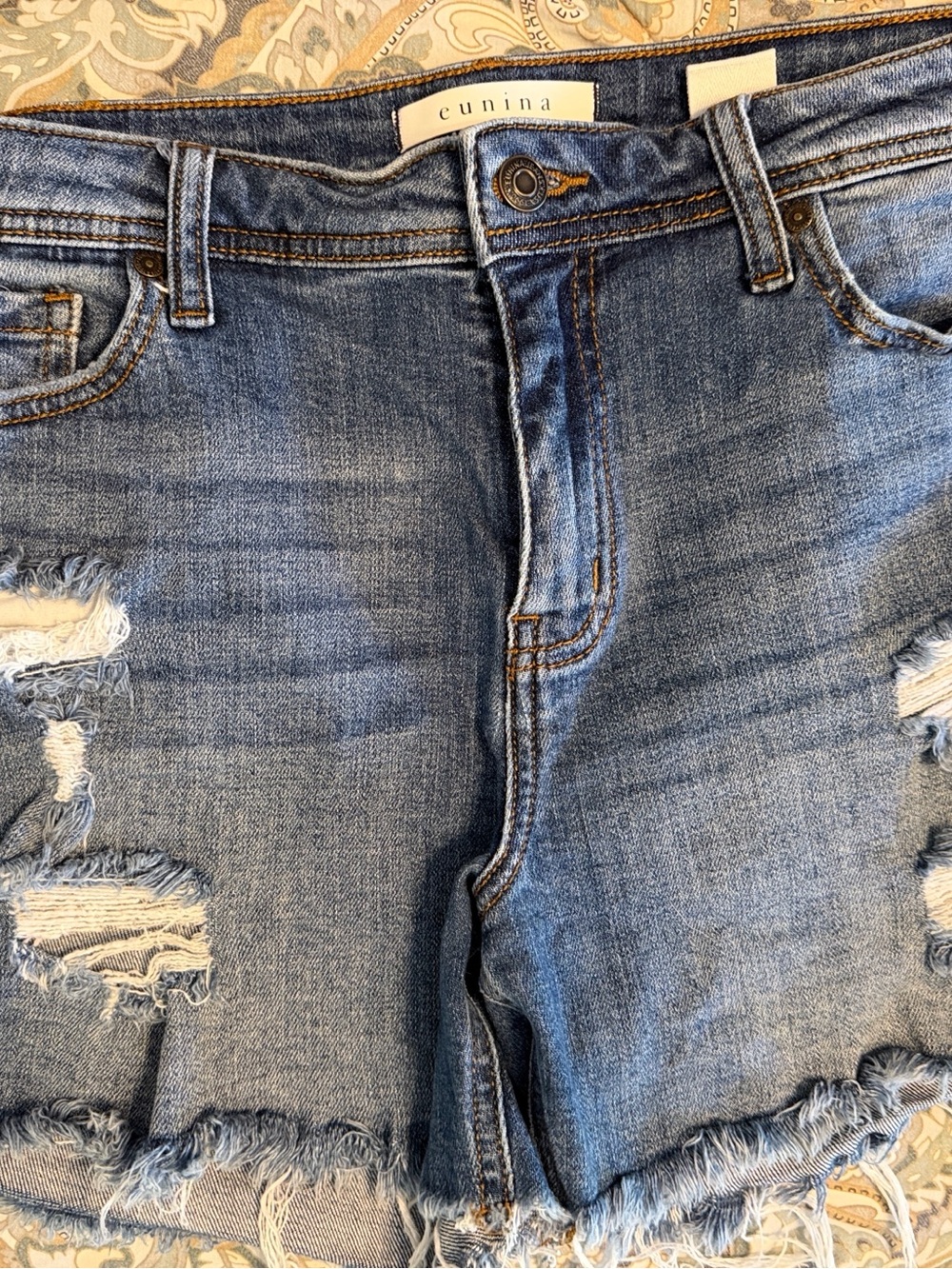 Eunina Blue Distressed Women's Denim Shorts, L